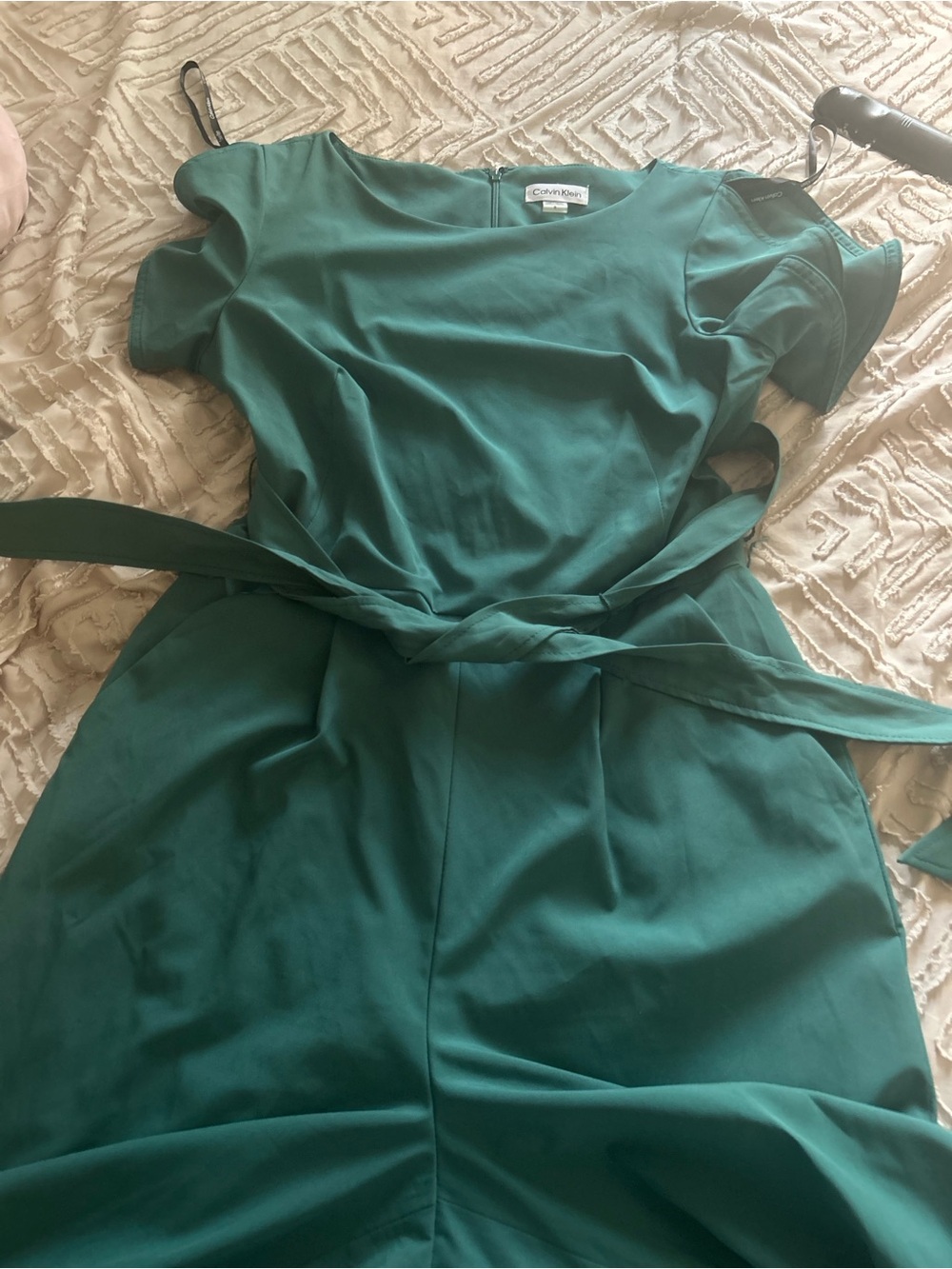 Calvin Klein Emerald Green Short Sleeve Belted Jumpsuit